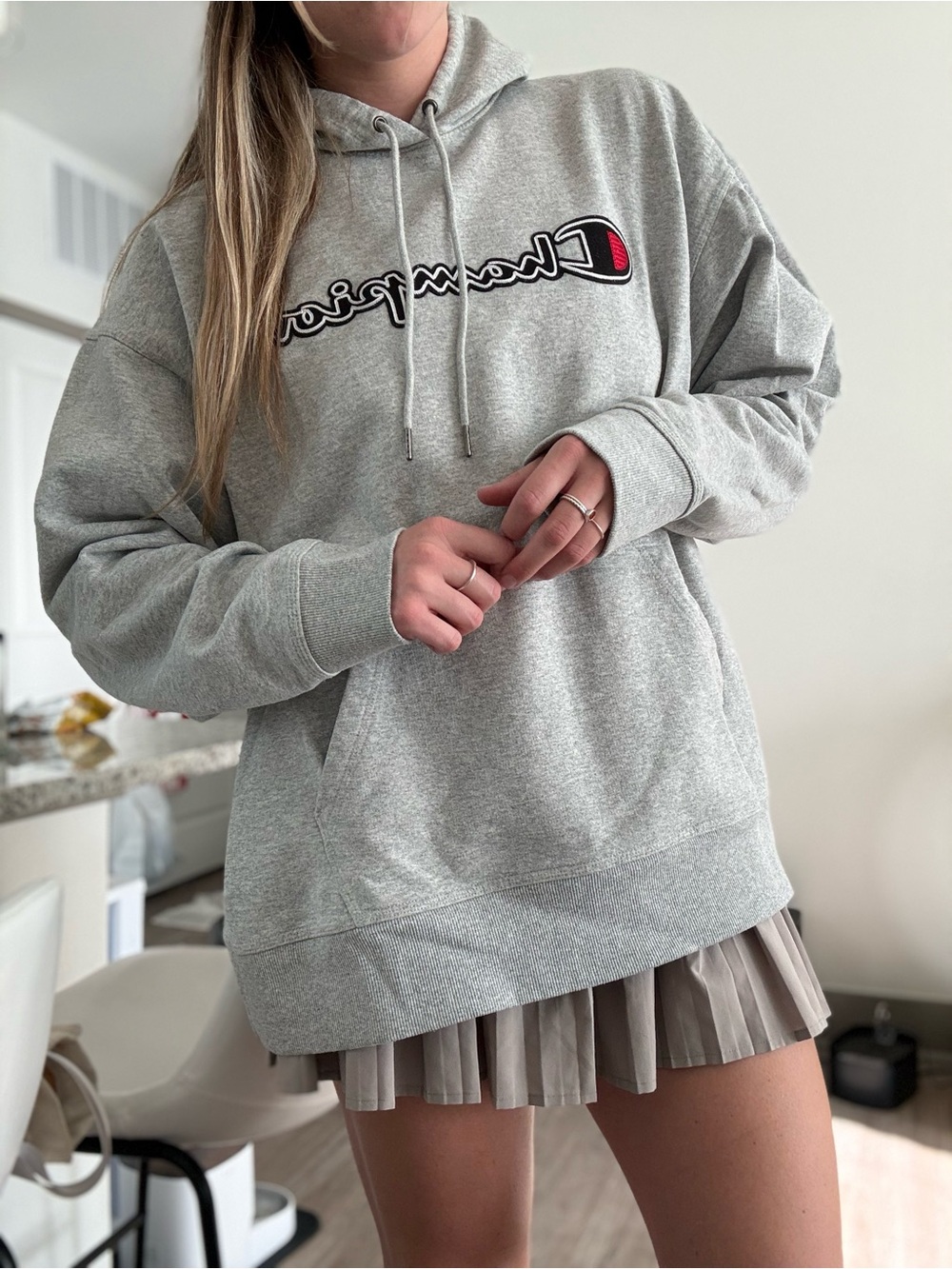 Champion Light Gray Logo Hoodie